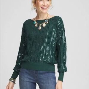 Chico's Dark Green Sequin Sweater